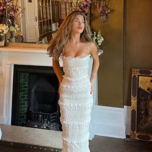 House of Cb SOLANA IVORY SEQUIN PLEAT MAXI DRESS. Size XL